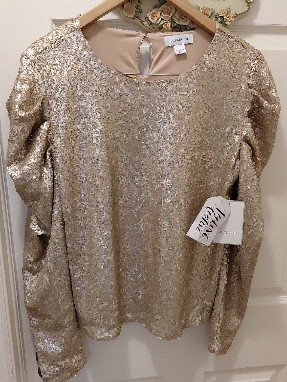 Calliope Gold Sequin Long-Sleeve Blouse
